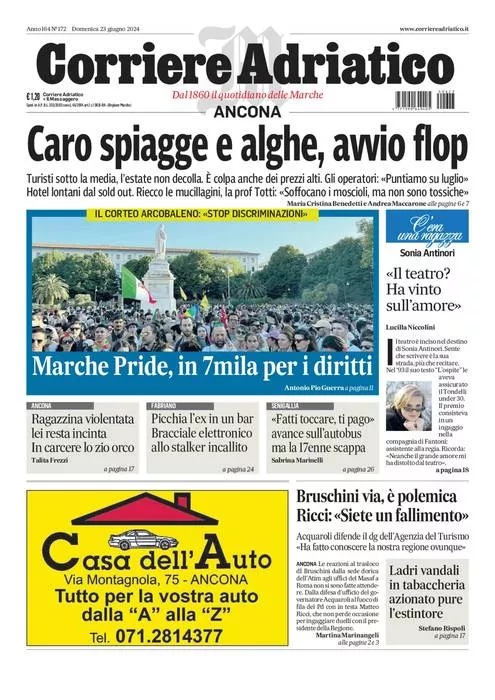 Prima-pagina-corriere adriatico-edizione-di-oggi-23-06-2024